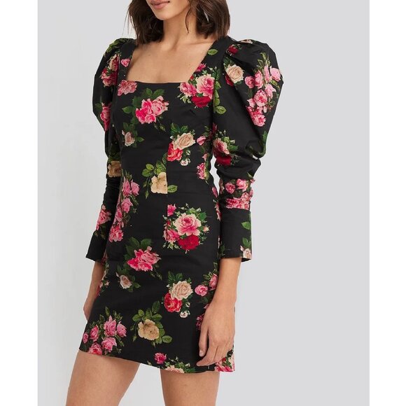 ASOS NA-KD Square Neck Puff Sleeve Mini Dress - Picture 1 of 15